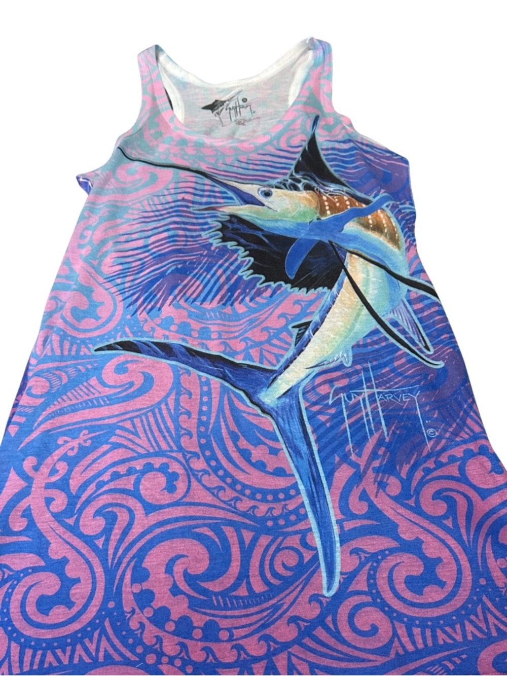 GUY HARVEY M Graphic Sailfish Tank Top - Pink & Blue